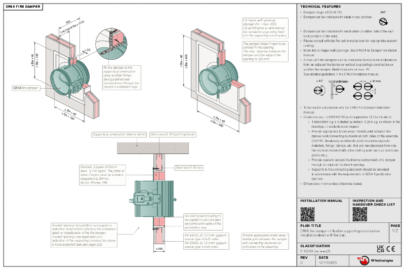CR60 DW145 compliant installation guide - plasterboard wall (C 11/25)