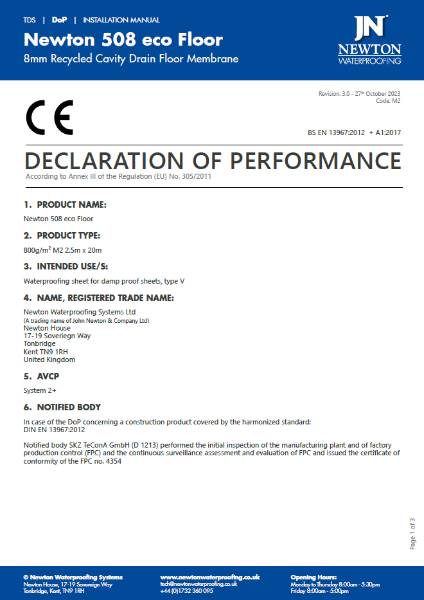 Newton CDM 508 eco Floor Declaration of Performance