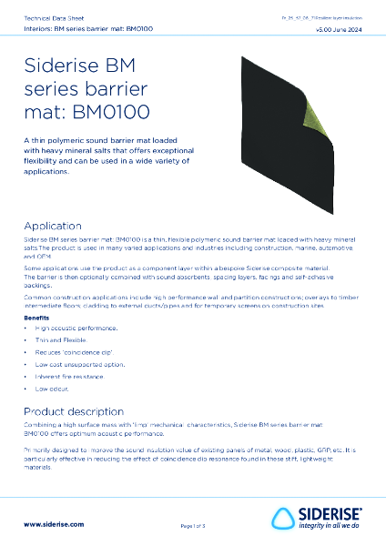 Siderise BM Series Barrier Mat BM0100 TDS v5.00 June 2024