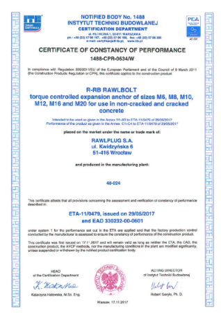 Certificate of constancy of performance