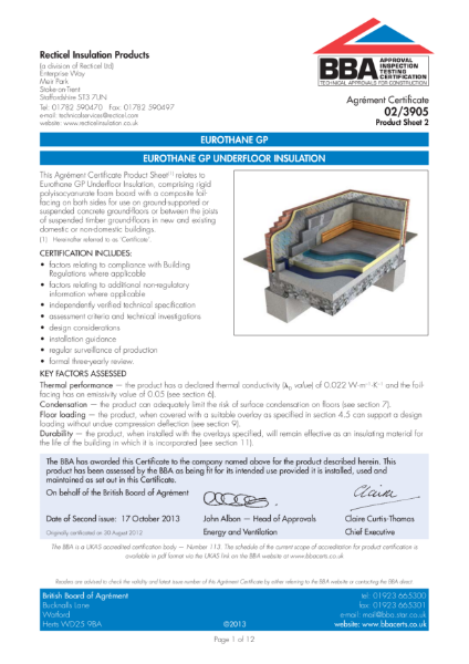 02/3905 Eurothane GP Underfloor Insulation