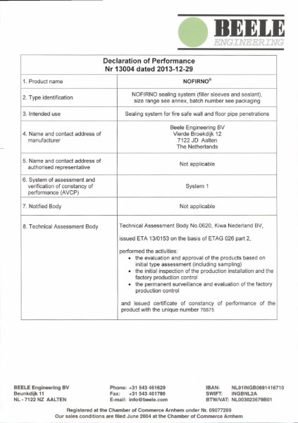 declaration of performance NOFIRNO (ETAG)