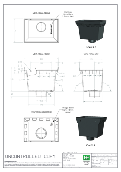 Castellated H460 Hopper Head Drawing