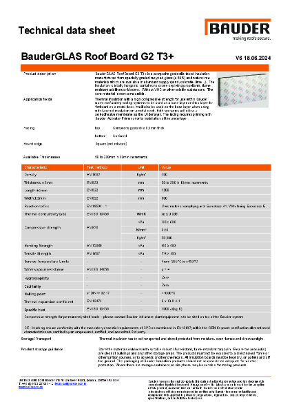 BauderGLAS Roof Board G2 T3+ - Technical Data Sheet