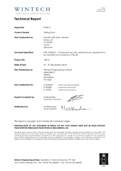 Sliding Door -  PAS 24:2016 – Enhanced security performance requirements for doorsets and windows in the UK  