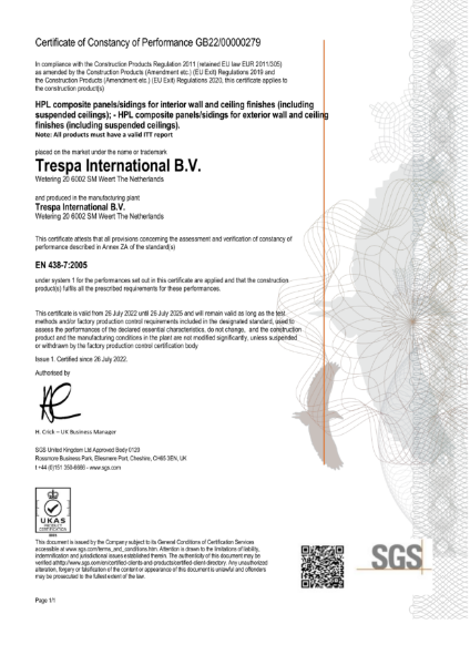 UKCA - Certificate of Constancy of Performance TopLab® VERTICAL