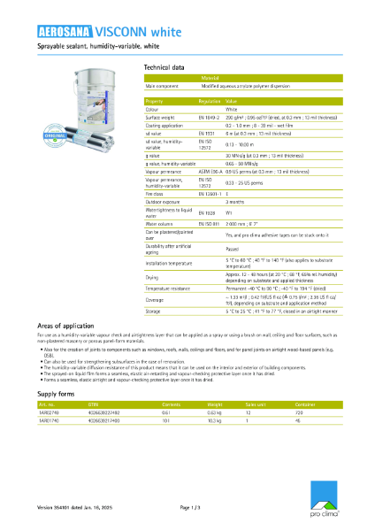 Aerosana Visconn White Technical Datasheet