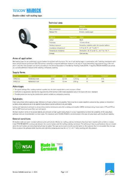 Pro Clima Tescon Naideck Technical Datasheet