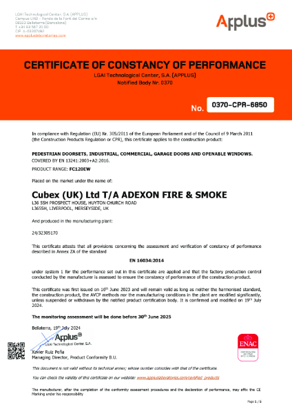 Certificate of constancy of performance