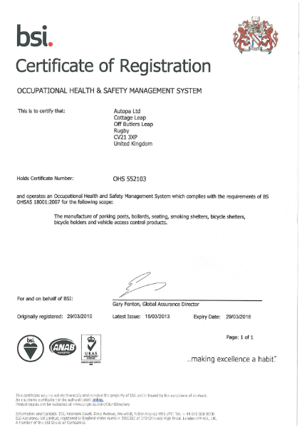 BSI Certificate of Registration OHS 552103