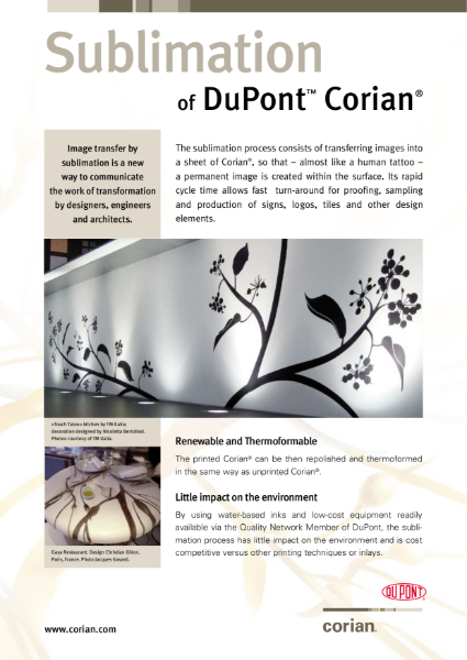 Sublimation of DuPont Corian