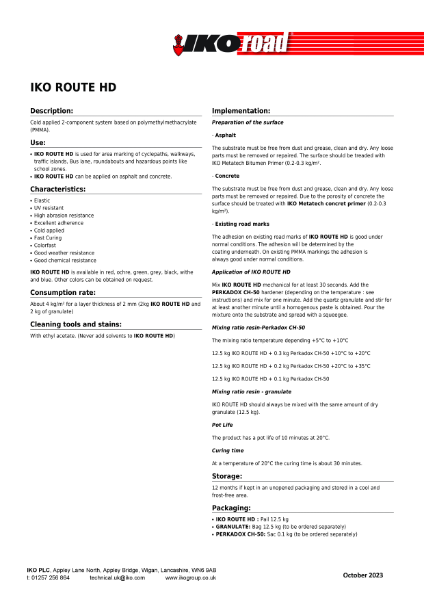 Technical Data Sheet (TDS) - IKO ROUTE HD