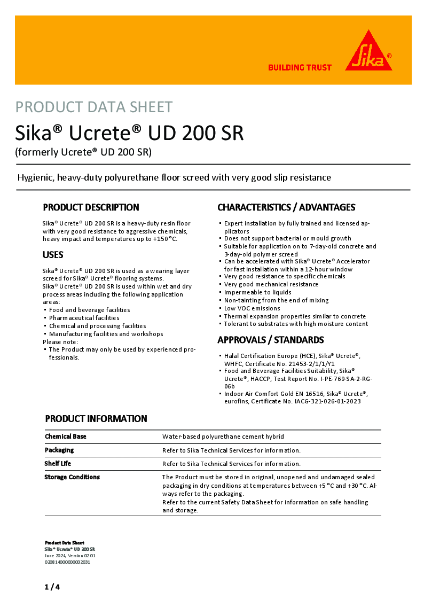 Sika® Ucrete® UD 200 SR Product Data Sheet