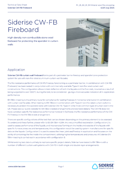 Siderise CW-FB Curtain Wall Fire Board Technical Data v2.01