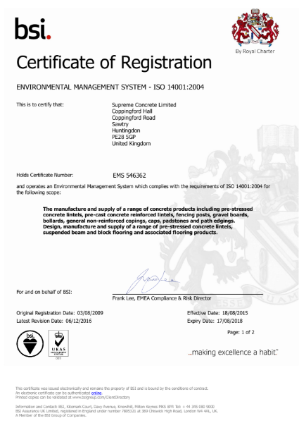 ISO 14001:2004 Certificate