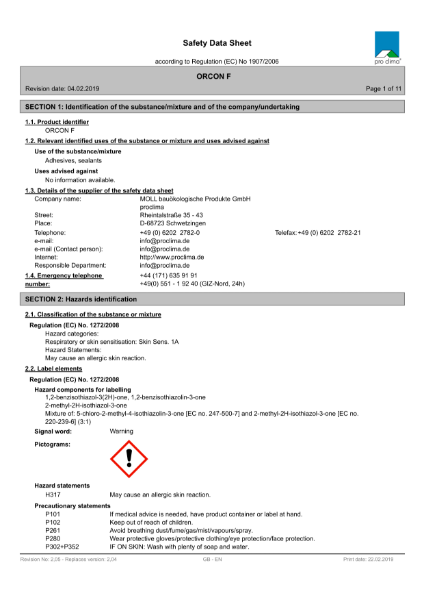 Orcon F Material Safety Datasheet