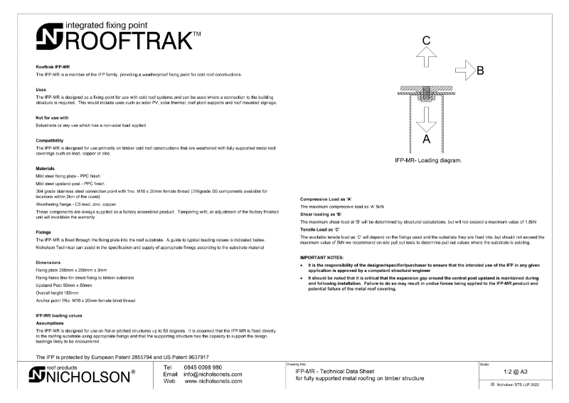 ROOFTRAK IFPMR Technical Data Sheet NBS Source