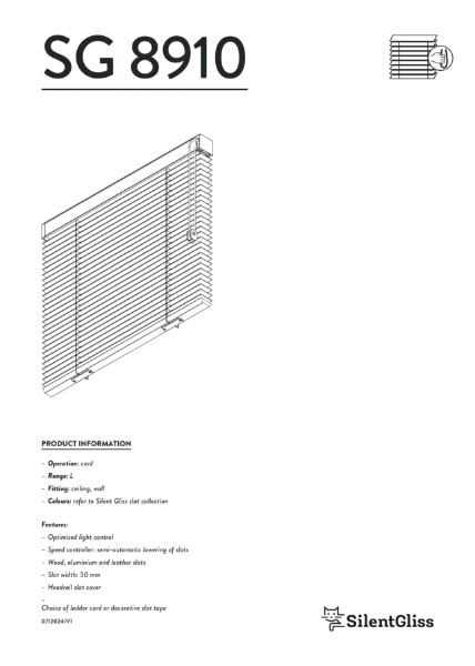 Silent Gliss SG 8910 Venetian Blind, Cord Operated - Technical Catalogue