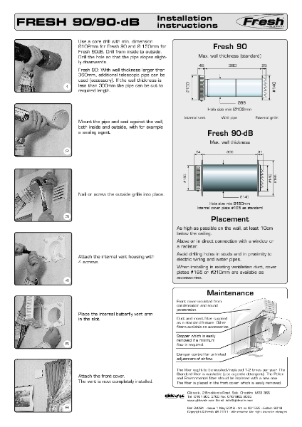 Glidevale Protect Fresh - Fixing Instructions - 90 dB Acoustic Wall Ventilator