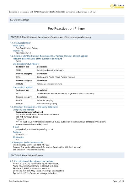 Safety Data Sheet - Pro-Prime® Reactivation