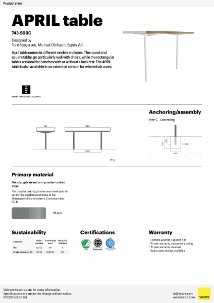 APRIL Table - 743-900C