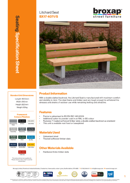 Litchard Seat Specification Sheet