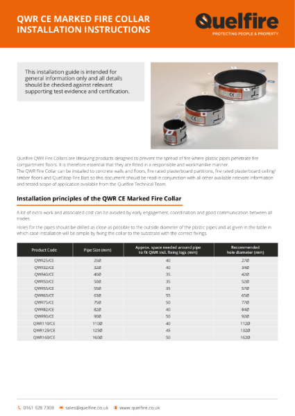 Installation Instructions - QWR Intumescent Fire Collar for Plastic Pipes