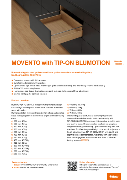 MOVENTO with TIP-ON BLUMOTION for High Fronted Pull Out's Specification Text