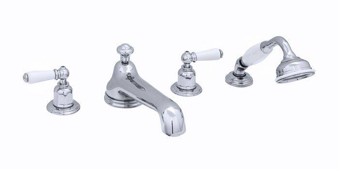 Traditional Four-Hole Bath Set With Low Profile Spout, Lever Or Crosstop Handles And Handshower - Bath Tap Set