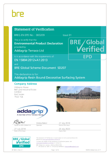 BRE Environmental Product Declaration Certificate