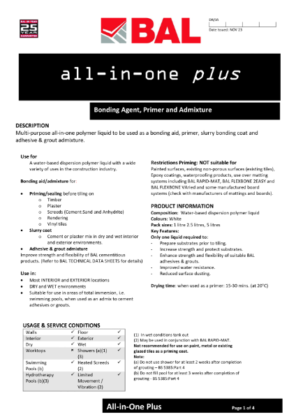 BAL All-In-One Plus Technical Datasheet