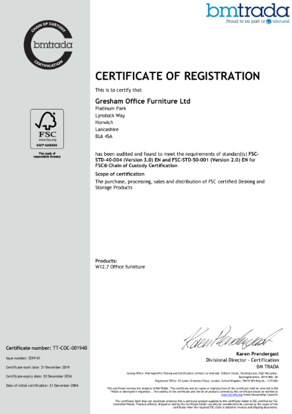 FSCSTD-
40-004 (Version 3.0) EN and FSC-STD-50-001 (Version 2.0) EN for
FSC® Chain of Custody Certification