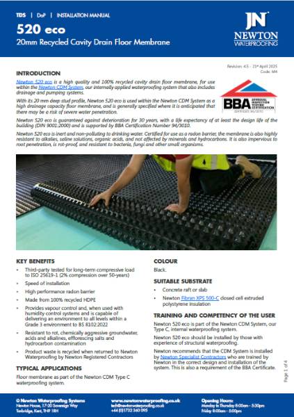 Newton CDM 520 eco Floor Technical Data Sheet