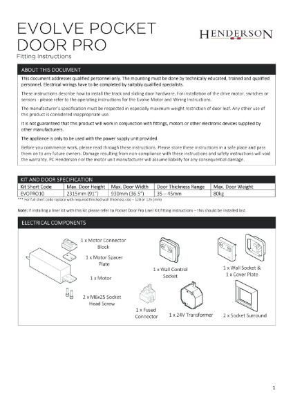 Evolve Pocket Door Pro Fitting Instructions