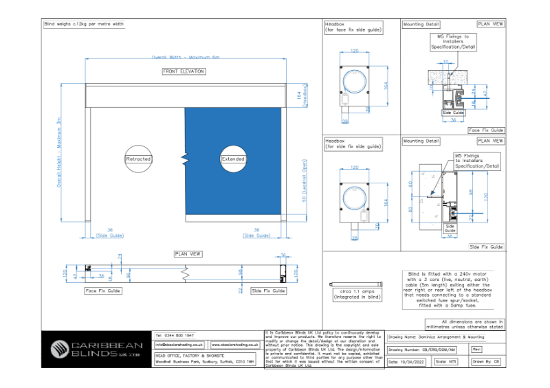 CB - Dominica Blind | General Arrangement & Mounting | External Roller Blind