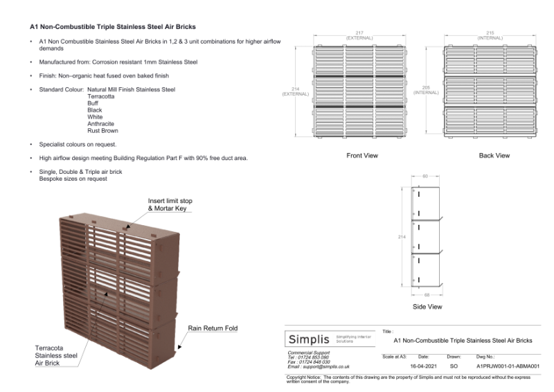 Triple Stainless Steel Air Brick