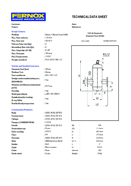 33006236 CA1 Air Sep STD DN100 Datasheet