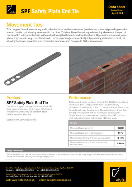 SPF Safety Plain Formed Tie Data Sheet