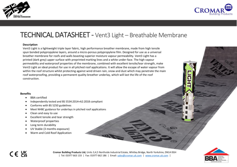 Vent3 Light Breather Membrane Datasheet