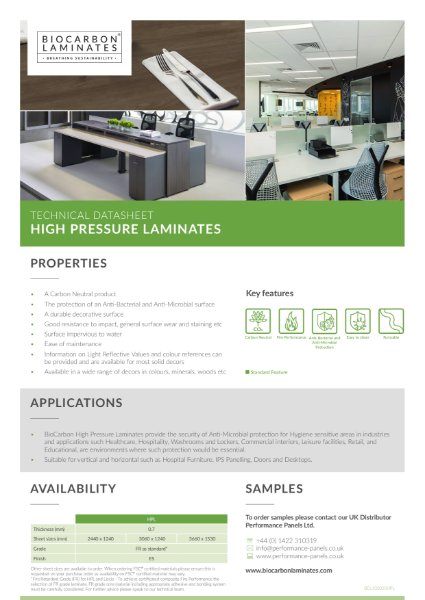 BioCarbon Laminates High Pressure Laminates (HPL) datasheet