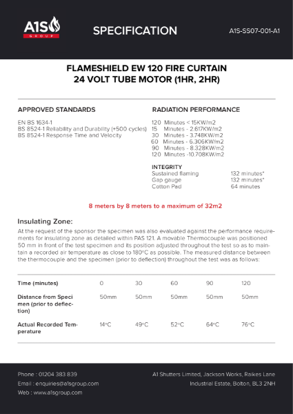 A1S Flameshield EW120 Fire Curtain - Single No Smoke Seals