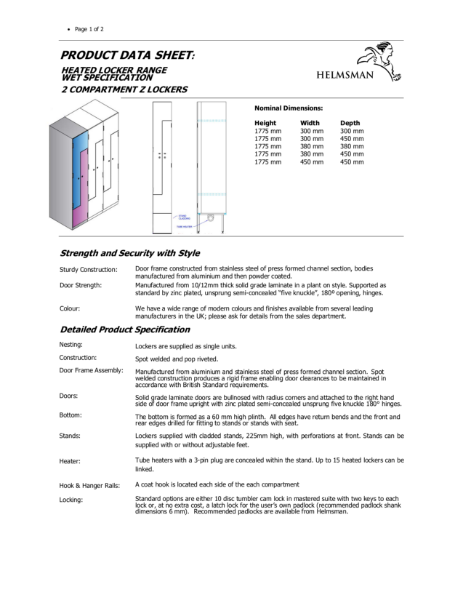 Heated Z Locker - Product Data Sheet