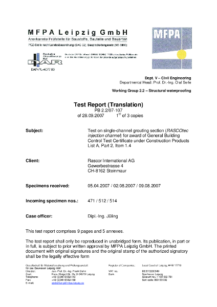 PB25 Prüfbericht zu Bauaufsichtlichem Prüfzeugnis BaP5, 28.09.2007 (E)