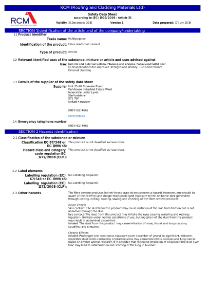 Multipurpose Material Safety Data Sheet