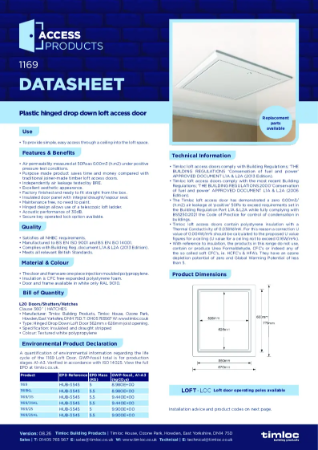 Plastic Hinged Loft Door 1169 Datasheet