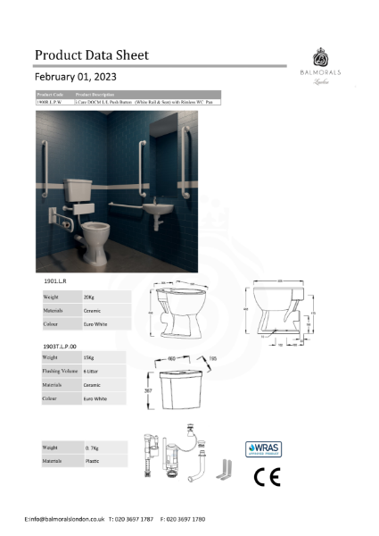 i.Care DOCM L/L Push Button (White Rail & Seat) with Rimless WC Pan
