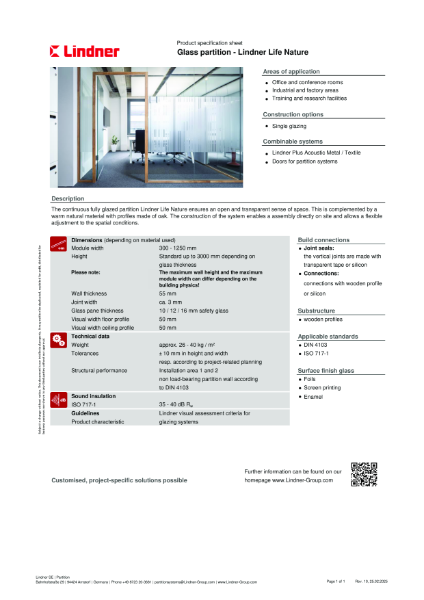 Lindner Life Nature - Data sheet