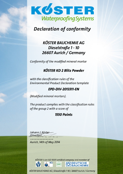 Koster KD 2 Blitz Powder Environmental Product Declaration