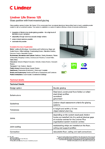 Lindner Life Stereo 125 - Data sheet