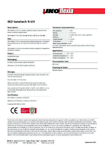 Technical Data Sheet (TDS) - IKO tanetech R-UV
